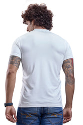 White Mandarin Collar Graphic T-Shirt